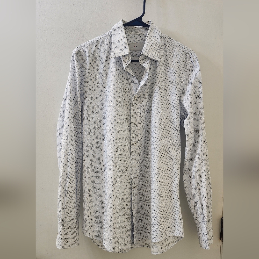 Carolina Herrera Men's White Patterned Shirt, Size 15‎ 1/2, Cotton.